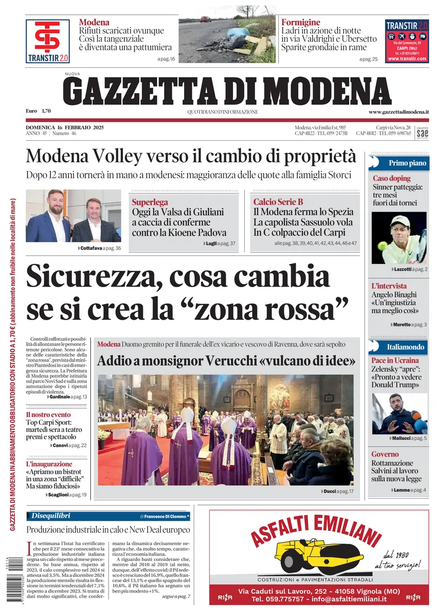 Prima-pagina-gazzetta di modena-oggi-edizione-del-2025-02-16